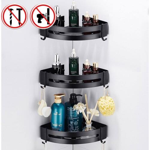 Bathroom Triangle Rack Aluminum Non Perforated Toilet Washstand With Hook Wall Mounted Storage Support Bathroom Accessories