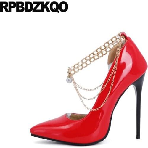 12cm 5 Inch Fetish High Heels 12 44 Shoes Plus Size Red Stiletto Pumps Drag Queen Metal Ankle Strap Exotic Dancer Ladies 13 45