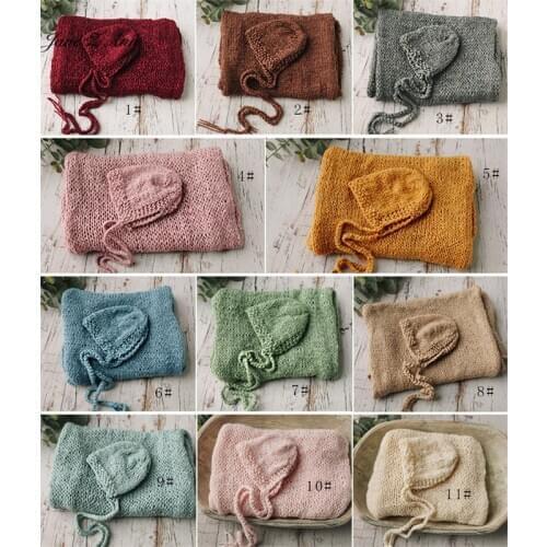 Jane Z Ann 11 color handmade knitted hat +wrap baby photos studio shooting accessories newborn photography props