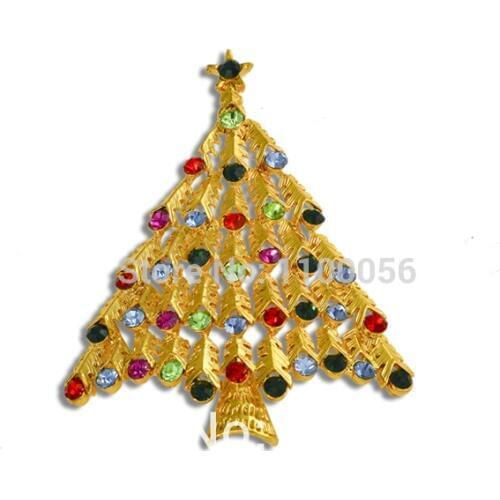 Broches Jewelry Fashion Gold Colorful Rhinestone Brooch Christmas Tree Brooch Pin Jogos Vorazes Gifts for Kids X0886