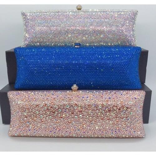 Champagne/AB/Blue Rhinestone Diamond Female Clutch Purse Luxury Designer Women’s Full Crystal Evening Wedding Bridal Purses