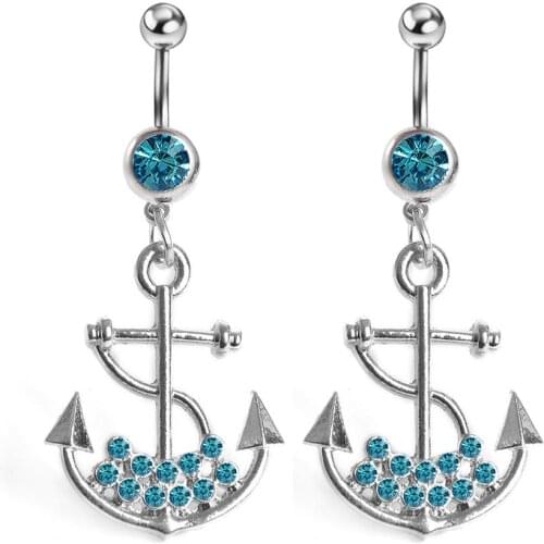 Punk Anchor Navel Piercing Blue Austria Crystal Belly Button Rings Body Piercing Jewelry Accessories Dangle Navel Ring Gift