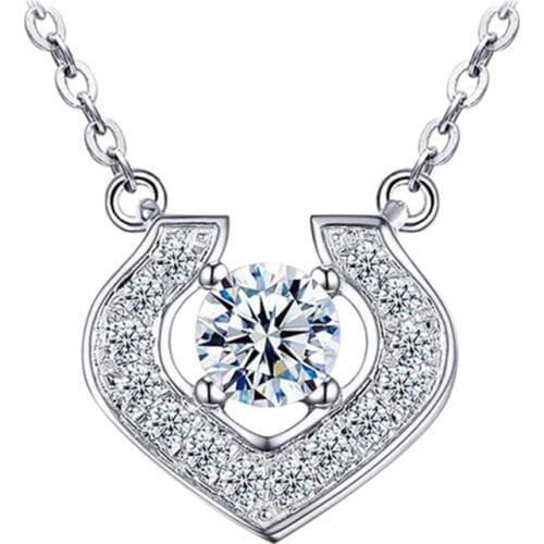 Authentic 925 Sterling Silver Fashion Love Heart Crystal Pendant Cross Chain Necklaces For Women Wedding Party Jewelry Gift