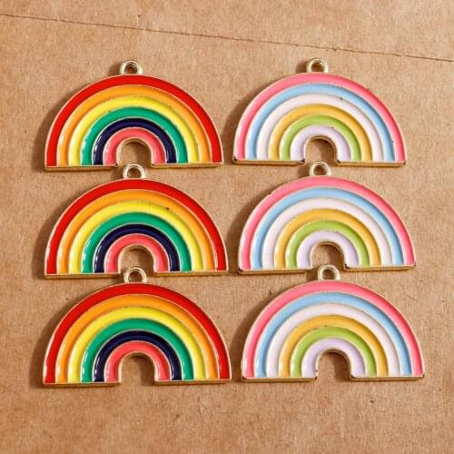 10pcs/lot Enamel Colorful Lucky Charms Rainbow Pendants Bracelet Necklace Charms for Jewelry Making DIY Findings 19*30mm