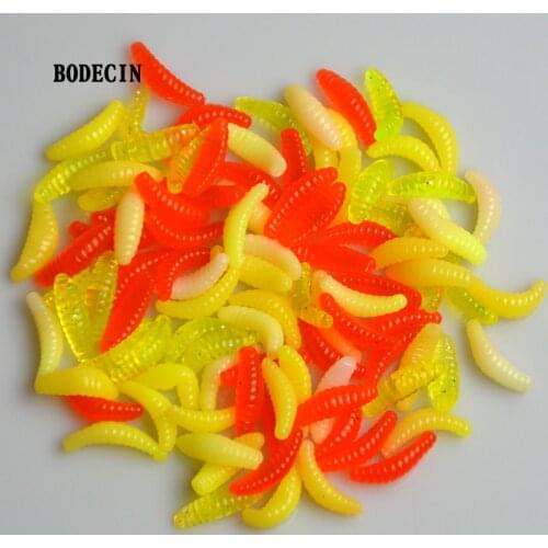 100PCS Set 2cm 0.3g Maggot Grub Soft Lure Baits smell Worms Fishing Lures For Fish Carp Tackle Bread Bug Bionic Grub Baits Trout
