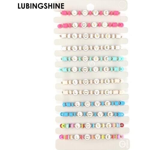 12pcs/set Acrylic Letter LOVE Charms Bracelet Fashion Handmade Woven Rope Beaded Bracelet For Women Couple Jewelry Lover Gifts