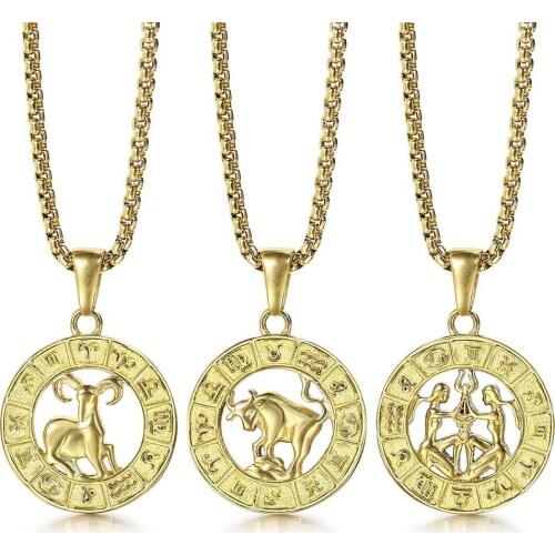 12 Horoscope Zodiac Sign Pendant Necklace For Women Men Color Aries Leo Dropshipping 12 Constellation Mens Jewelry HKP655
