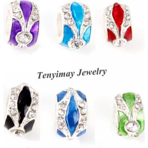 13mm European Charm Beads Crystal Enamel Loose Beads For DIY 50pcs Free Shipping