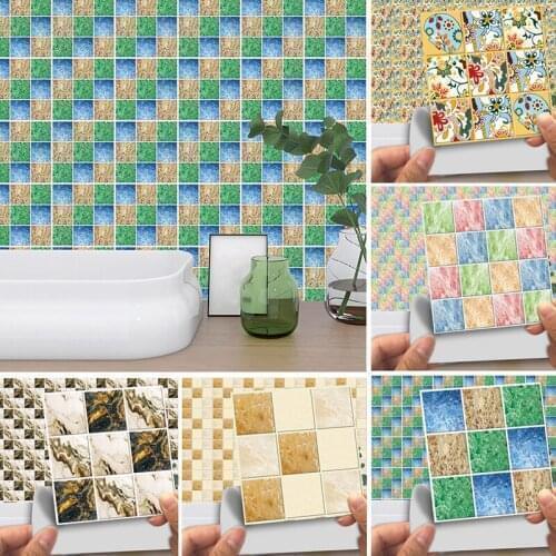 15pcs Retro Tiles Wall Stickers for Bathroom Tile Stickers Decor Adhesive Waterproof PVC Wall Stickers Waist Line