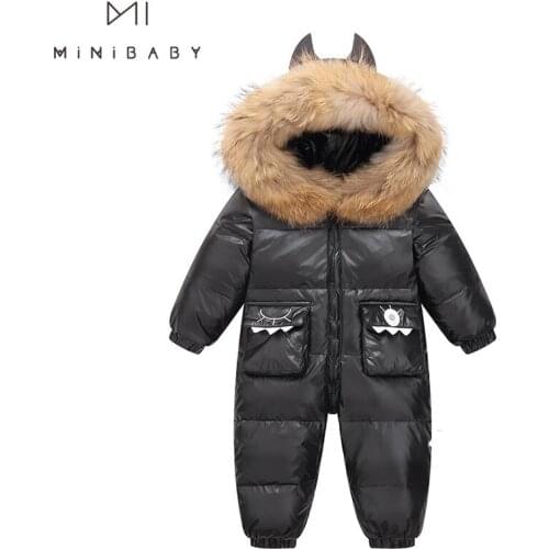 2021 Newborn Clothes Baby Duck Down Snowsuit For Girls Winter Thickened Overalls 4 Colors Long Sleeve Infants With Fur Jumpsuits