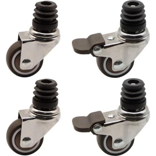 4Pcs Furniture Swivel Casters M8 Threaded Stem 1.5" Rubber Wheels with Brake Applicable Tubular Shelf Trolley Load 80KG