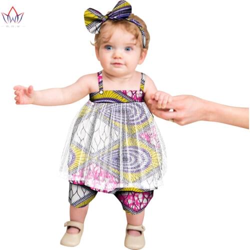 African Children Clothing Kids Dashiki Traditional Cotton Dresses Matching Headband Africa Print Dresses Children BRW WYT698