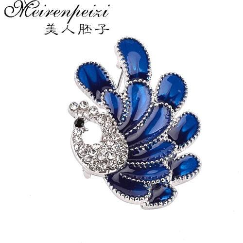 New Peacock Blue Feather Brooches Pins Fashion Vintage Brooch Jewelry Rhinestone Lapel Pins For Women Girls Christmas Gift