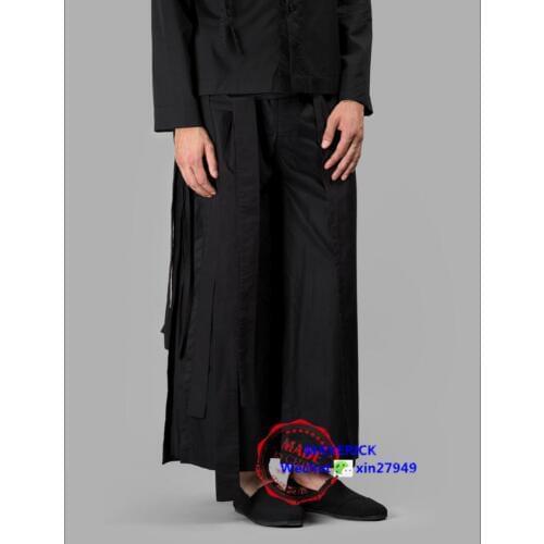 27-44 2020 New Mens Fashion Casual Placketing Culottes Wide Leg Pants Tassel Vintage Loose Pants Skirt Plus Size Costumes