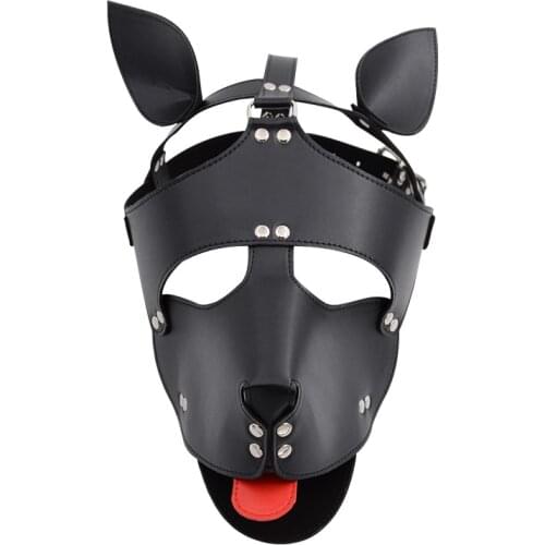 Black Red Dog Headgear Bdsm Bondage Hood Mask Bondage Head Harness Fetish Restraint Sexy Cosplay Sm Game Sex Toy For Couples