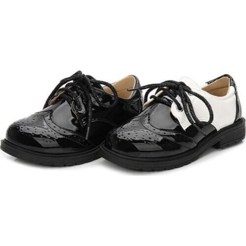 Childrens fashion Black and white stitching leather shoes child New Bright leather Dress shoes Boys British casual shoes