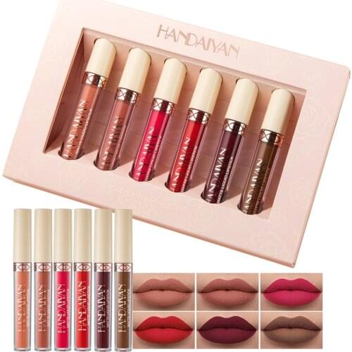HANDAIYAN 6pcs/Set Rose Matte Lip Gloss Glitter Base Nature Makeups for Women Foccalure Liquid Lipstick Sale of Cosmetics Gift