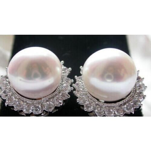 Hot sell new - free shipping 13377 AAA++ 11-12mm ROUND WHITE PEARL Mosaic Lotus EARRING SILVER