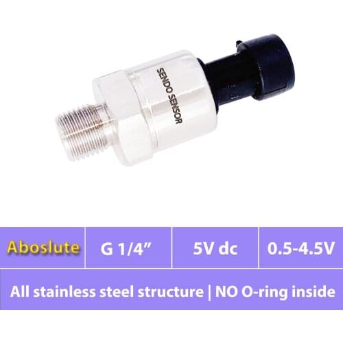 Isolated pressure sensor, stainless steel wetted surfaces, 0.5 4.5V output, 5Vdc input, absolute type 1 bar to 100 bar, 10 mpa