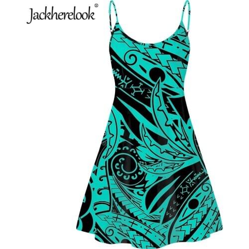Jackherelook Polynesian Samoan Tattoo Print Summer Sleeveless Party Dress for Teen Girls Ladies Backless Beach Sundress Holiday