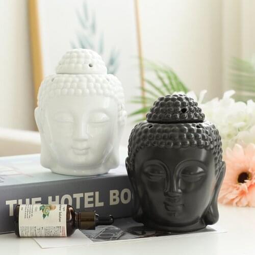 Ceramic Buddha Head Aromatherapy Fragrance Aroma Censer Essential Oil Diffuser Indian Tibetan Incense Burner Tealight Holders