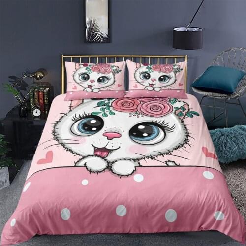 Cartoons Cat Bedding Set Children Bed Linen Cute Duvet Quilt Cover And Pillowcase Kawaii For Boys Girl Bedclothes