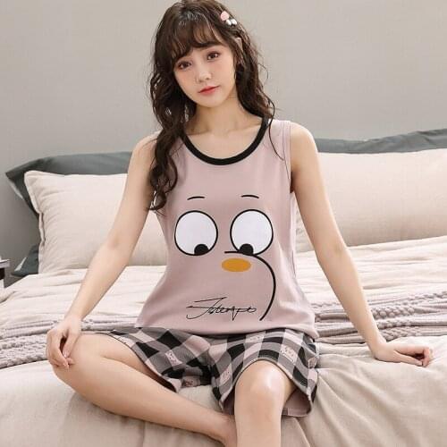 Gray Striped Short Pants + Animal Print Vest Top 2pcs/set Pajama Sets Women Sleeveless Casual Tracksuit Plus Size 3XL Sleepwear