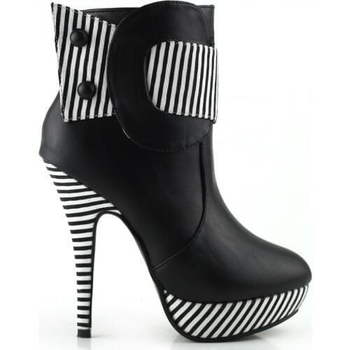 LF30303 Two Tone Striped Button Zip Stiletto Party/EVE Platform Ankle Boots
