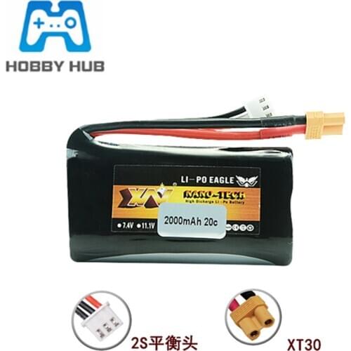 7.4v 2000mAh 20C 18650 Li-ion Battery For Huina 580550 583 582 RC Car Drone spare part 2S 7.4V Battery xt30 plug 1pcs to 3pcs