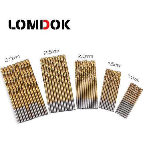 LOMDOK 50Pcs Titanium Coated HSS High Speed Steel Drill Bit Set Tool 1/1.5/2/2.5/3mm