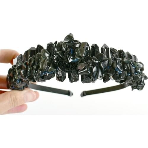 Natural Raw Quartz Tiara Black Crystal Hair Accessories Stone Point Crown Headband Bridal Jewelry Halo Wedding