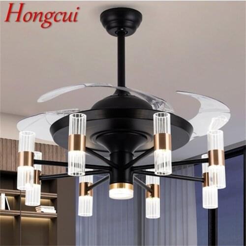 Hongcui New Ceiling Fan Light Invisible Lamp With Remote Control Modern LED For Home Living Room 120V 240V