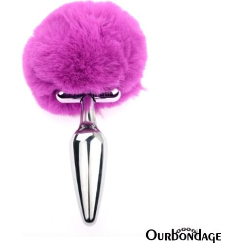 Ourbondage 5 Colors Alloy Anal Plug Butt Plug with Fur Balls For Men Women Prostate Adult Sex Toy