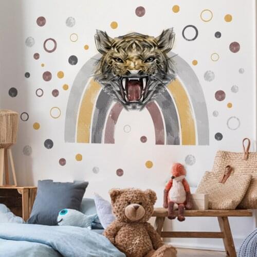 Rainbow Multicolor Circle Tiger Head Wallpaper Background Wall Living Room Bedroom Creative Wall Stickers Self-Adhesive