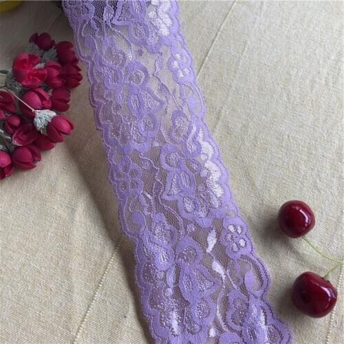 S1960 8cm Lavender 1 Meter DIY Handmade Hair Decoration Wide Elastic Lace Ribbon Stretch Lace Trimmings Wedding Dress Skirt