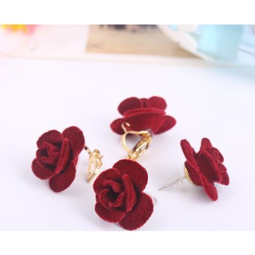 New Style Fashion Handmade Cloth Rose Flower Shape Clip on Earrings Wihtout Peircing for Women Party Wedding Charm Earrings