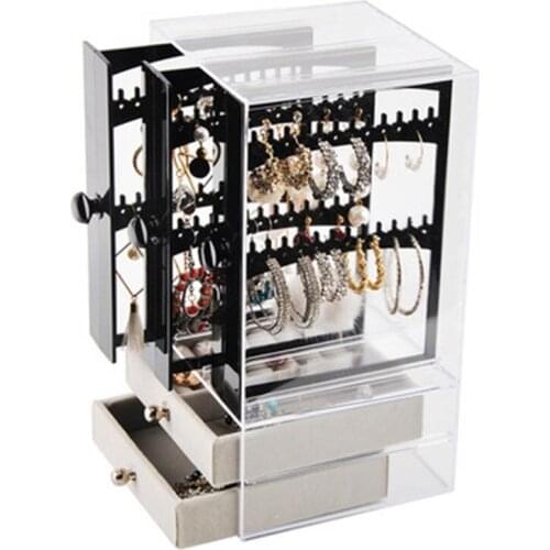 Home Jewelry Necklace Storage Box Transparent Earrings Ring Desktop Beauty Case Dustproof Jewel Display Rack