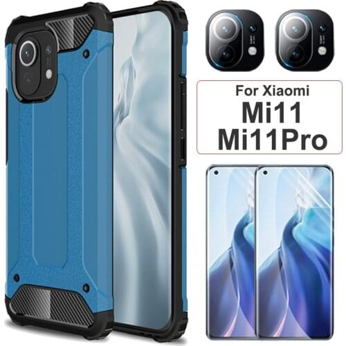 PC+TPU Hybrid Armor Case for Xiaomi Mi 11 Case & Screen Protector & Camera Film Xiomi Mi11 Pro/Ultra case anti impacto Mi 11