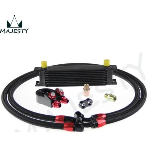 10 ROW AN-10AN UNIVERSAL ENGINE TRANSMISSION OIL COOLER BLACK+ FILTER ADAPTER KIT Black