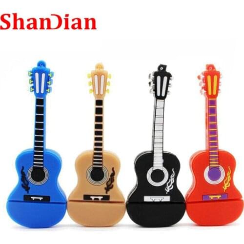 SHANDIAN Retail and wholesale Hot Style 64G/4G USB Flash Drive PenDrive Cartoon Guitar Shaped Memory stick music Gifts pendrives