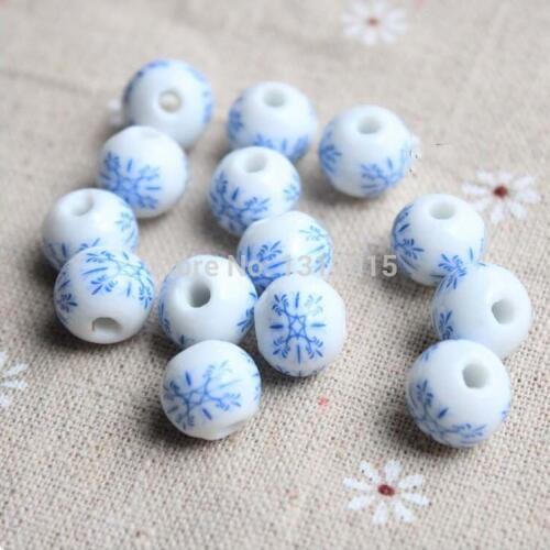 On sale Chinoiserie 12mm 50pcs Diy blue and white Porcelain Ceramic round Beads,Flower pattern Spacer beads Free shipping YS011