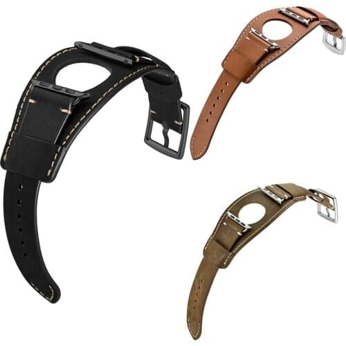 Vintage Leather Cuff Bracelet Strap Band For Apple Watch Series 5/4/3/2/1Classic Pin Buckle Genuine Leather Men Watch Band
