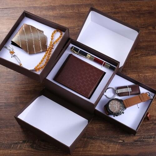 XSVO Mens Fashion Boutique Wrist Luxury Quartz Watches Set Square Watch+Belt+Pen+Wallet+Keychain+Necklace Mens Wristwatches