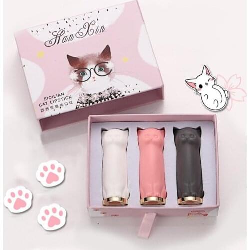 YOHAPPY 3 Pcs/set Cartoon Cat Lipstick Waterproof Long Lasting Crystal Moisturizing Lipsticks