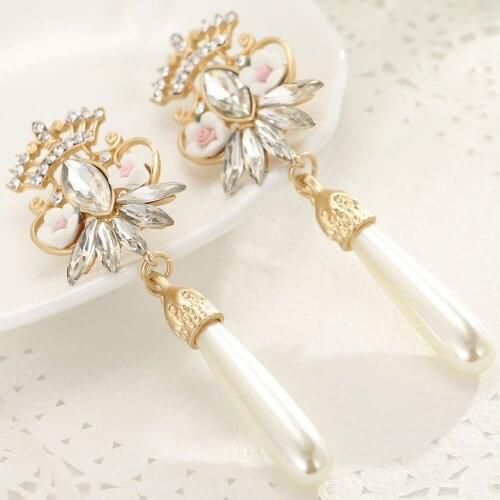 YaYi Jewelry Fashion BOHO White Glass Crystal Rhinestone Dangle Women Ancient Gold Color Wear Ear Band Long Tassel Earrings