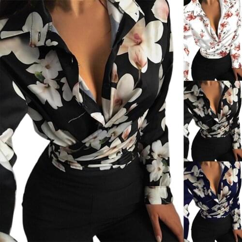 Butterflies Print Women Shirt Turn-down Collar Autumn Long Sleeve V Neck Pullover Blouse Ladies Clothing