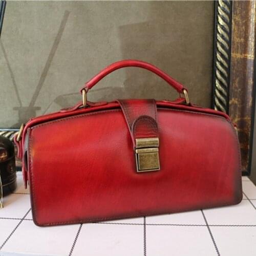 New Women Genuine Leather Docter Large Capacity Totes Bag Elegant Ladies Designer Leather Handbag Shoulder Crossbody Bags