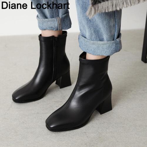 Winter Women Boots Fashion Ankle Bootts Pu Leather High Heel Short Boot Black White Female Chelsea Boots Woman Mujer Invierno
