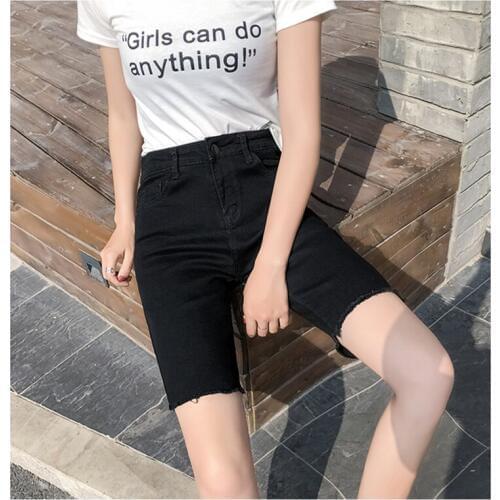 Woman pants jeans knee-length summer denim elastic black shorts skinny pocket 2020 femme women clothing mujer ropa