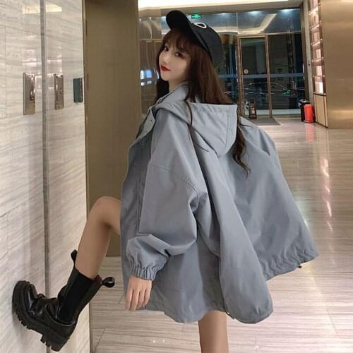 Spring Autumn Casual Trench Coat Women 2021 New Korean Fashion Loose Hooded Tooling Long Sleeve Windbreaker Overcoat Tops Female
